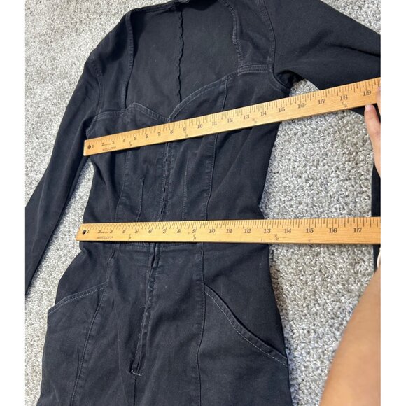 Free People Karly Jumpsuit Night Rider MD Long Sleeve Open Back Flare Leg Denim - Picture 10 of 14